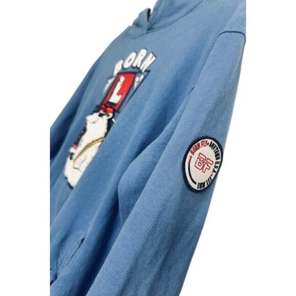 Born Fly Unisex Blue Hoodie Embroidered Polar Bear Cotton Pullover Sweatshirt XL - Picture 3 of 8